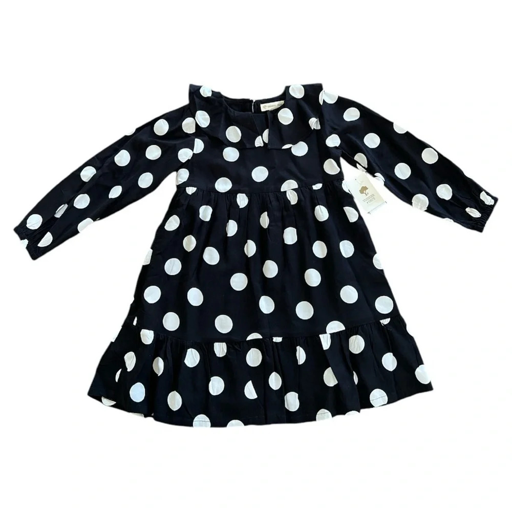 NWT Tucker + Tate black and white polka dot long sleeve dress size 5 - Picture 1 of 4